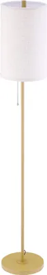 Produktbild von Stehlampe, Elegante Stehleuchte aus Stahl mit Stoffschirm, Wohnzimmerlampe, Zugkettenschalter, Gold+Weiß
