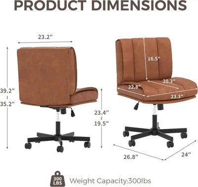 Immagine prodotto di Sedia da ufficio senza braccioli - Sedia da scrivania - Ergonomica - Rotazione a 360° - Regolabile in altezza - Seduta imbottita e confortevole - Rivestita in ecopelle - Struttura in metallo - Colore marrone