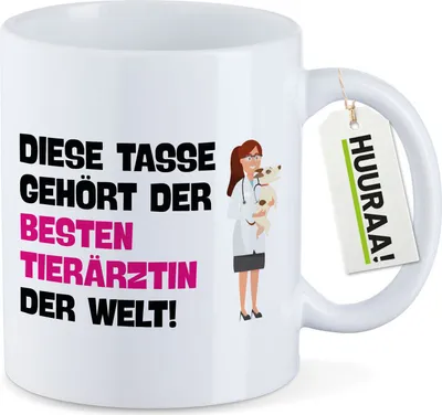 Produktbild von Huuraa Kaffeetasse Tasse gehört der besten Tierärztin der Welt 330ml Weiß Keramik Kaffeebecher Geschenkidee