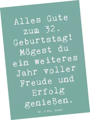 Produktbild von Mr. & Mrs. Panda Grußkarte Spruch 32. Geburtstag - Meeresbrise - Geschenk, Geburtstagsgeschenk, Geburtstagsspruch, Postkarten, Ansichtskarte, bildkarte, Postkarte, Erfolg