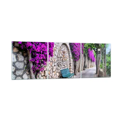 Produktbild von Bilder auf glas - Pflanzen Bank Straße Sommer - 90x30cm - Glasbilder - Wandbilder - Kunstdruck - zum Aufhängen bereit - Wanddekoration aus Glas - Glas Bilder - Wandbild auf Glas - GCA90x30-2790