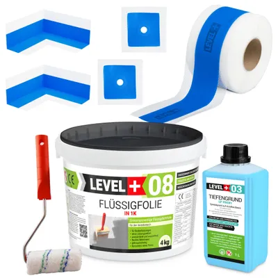 Produktbild von Dichtset Flüssigfolie 4kg Wassersperre Dusche Dichtband Ecke Farbroller SET290