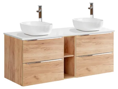 Produktbild von Doppelwaschtisch 140.4cm April mit 4 Schubladen, Holzoptik