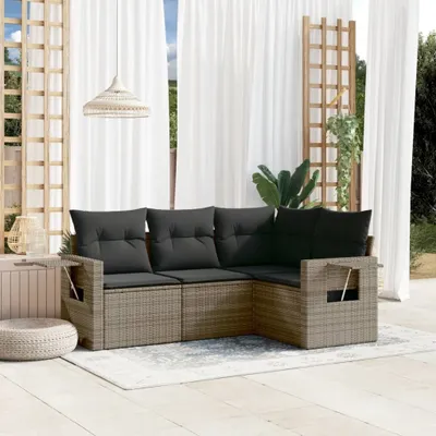 Produktbild von Gartenmöbelgarnituren - 4-tlg. Garten-Sofagarnitur mit Kissen Grau Poly Rattan Möbel21