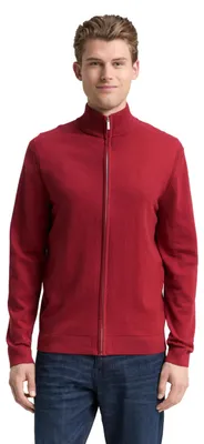 Produktbild von Tom Tailor Herren Strickjacke mit Stehkragen Langarm Regular Fit, pflegeleicht, atmungsaktiv, Rückenlänge ca. 70 cm