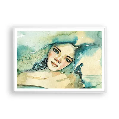 Produktbild von Gerahmtes Poster - Weißer Rahmen - Aquarell Frau Emotionen - 100x70 cm - Wand Bild - Wanddeko - Wandbilder - Kunstposter - Wandposter - Bilderrahmen - Bilder - Kunstdruck - P2WAA100x70-4858