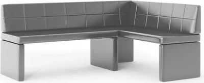 A gray corner bench with tufted backrests.
