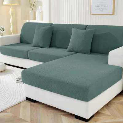 Produktbild von Stretch Sofa Sitzkissenbezug Bohnengrün 1 Sitzer*2+Chaiselongue Rutschfest Elastisch
