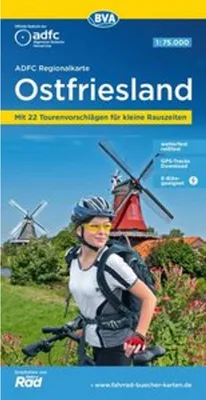 Immagine prodotto di Carta regionale ADFC della Frisia orientale, 1:75.000, con proposte di escursioni giornaliere, resistente agli strappi e alle intemperie, adatta alle e-bike, download traccia GPS