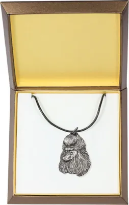 Zdjęcie produktu dla Pudel - naszyjnik z psem w pudełku prezentowym, posrebrzany medalion dla fana psów, efektowna zawieszka marki Art-Dog