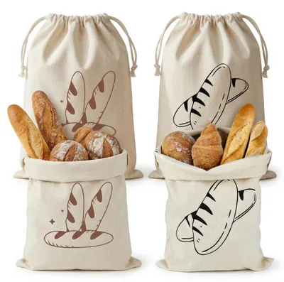 Leinenbrotbeutel 4er-Set, 40x30 cm, ungebleicht, wiederverwendbar