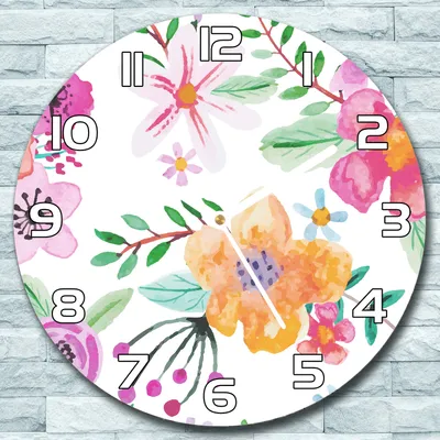 Produktbild von Wanduhr aus Glas Rund fi 30 Bunte Blumen Quarz Deko Schlafzimmer Büro