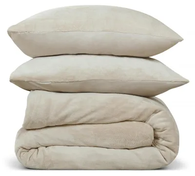 Image de Housse de couette en flanelle polaire pour lit simple 140x220 cm avec taie d'oreiller