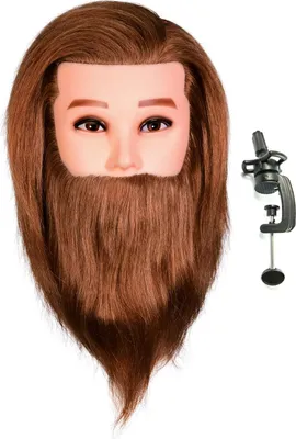 Zdjęcie produktu dla Główka głowa fryzjerska męska James brown treningowa z brodą 40cm włos naturalny uchwyt
