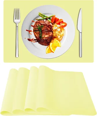 Zdjęcie produktu dla Podkładki na Stół pod Talerze Silikonowe Antypoślizgowe 4-Pak 40x30cm Żółte