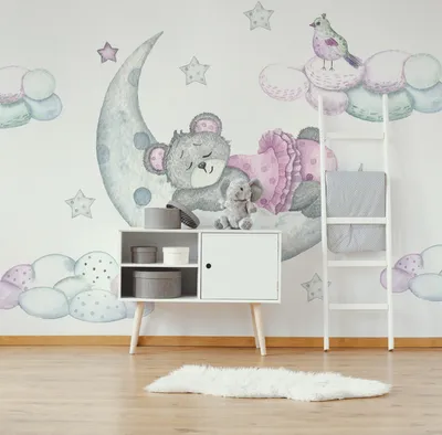 Produktbild von Muralo XXL Selbstklebende FOTOTAPETE Aquarell Teddybaeren Mondwolken (B) 312 cm x (H) 219 cm Tapete Wandtapete WOHNZIMMER SCHLAFZIMMER 4869