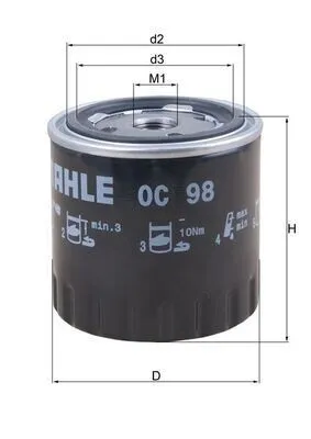 Produktbild von Ölfilter MAHLE OC 98 Anschraubfilter passend für PEUGEOT 205 II (20A/C) 205 I Cabriolet (741B, 20D) 205 I (741A/C) für CITROËN BX (XB-)