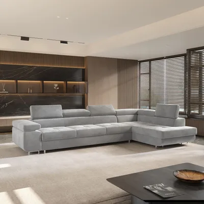 Produktbild von Masseno Ecksofa VICENTE mit Schlaffunktion L-Form, Sofa mit Bettkasten, Wohnzimmersofa, Couch, Soffa, Bettsofa, Couchgarnitur- Hellgrau, MONOLITH 84