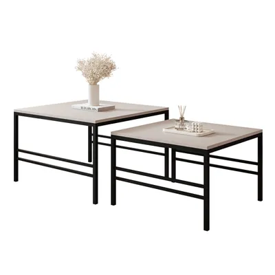 Produktbild von Idohome - Moderner Couchtisch FORMA 2in1 70/60 cm für das Wohnzimmer mit Metalgestell Kaffeetisch Wohnzimmertisch Sofatisch Schwarz / Kaschmir