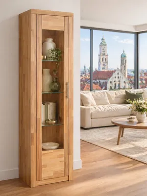 Produktbild von Vitrinenschrank 52x42x191 Glasvitrine Kernbuche teilmassiv #1420