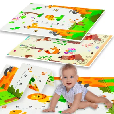 Produktbild von HUMBI Spielmatte Baby Krabbelmatte Flatbar XPE-Schaumstoff Doppelseitig Wasserdicht 120x180x1cm Babymatte Giraffen Masern Bären Füchse Hirschhun