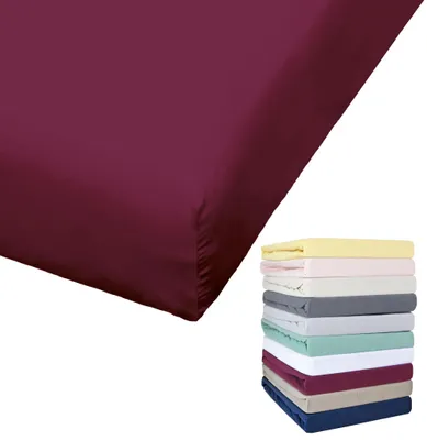 Produktbild von Bierbaum Jersey Spannbettlaken 27cm Steghöhe 90x190-100x200 / 140-160x200 / 180-200x200 cm Grau Gelb Weiß Grün Blau, Farbe:Bordeaux, Größe:140x200cm Spannbettlaken