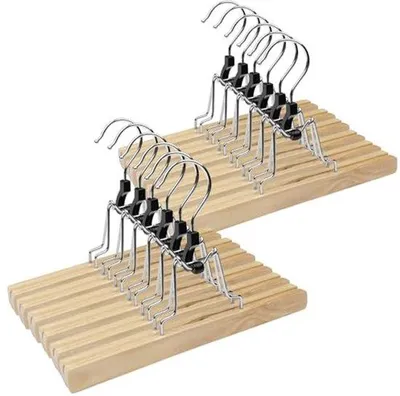Produktbild von Holzkleiderbügel 8 Stück mit drehbarem Haken - Antirutsch-Hosenbügel für Hosen und Röcke