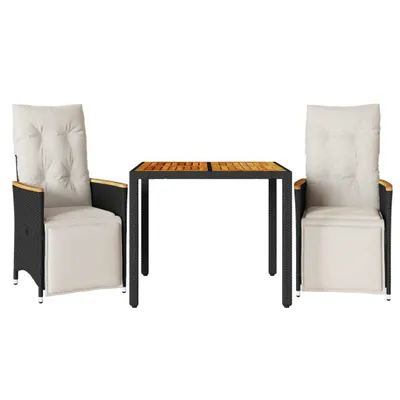 Obrázek produktu pro vidaXL 3dílný zahradní set s polštáři Black Poly Rattan