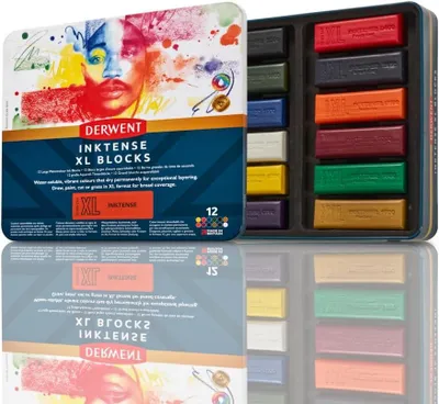 Productafbeelding van XL Blocks, Blik van 12 Waskrijtjes, 60mm, Extra Grote Krijtjes, Wateroplosbaar, Ideaal voor Schetsen, Tekenen en Expressieve Vlekken
