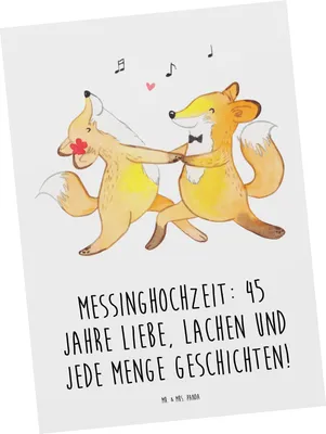Produktbild von Mr. & Mrs. Panda Postkarte 45. Hochzeitstag Messinghochzeit - Weiß - Geschenk, bildkarte, Heiraten, Hochzeit, Ehejubiläum, Ansichtskarten, Heirat, Geschenke, Meilenstein
