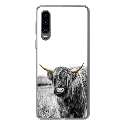Produktbild von MuchoWow® Handyhülle Schutzhülle Hülle für Huawei P30 Schottischer Highlander - Gold - Schwarz - Weiß Silikon Softcase Handy Hülle - Kartenbesitzer