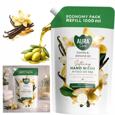 Productafbeelding van AURA Care Navulbare handzeep met vanille en amandelolie, 1000 ml, artikelnummer AHW-002-003