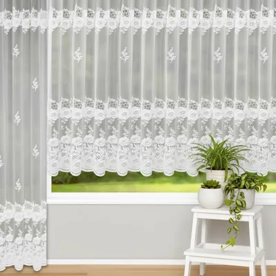 Produktbild von Fertigstore "Blumen" mit Kräuselband - Größe (HxB): 245x300cm Farbe: Weiß