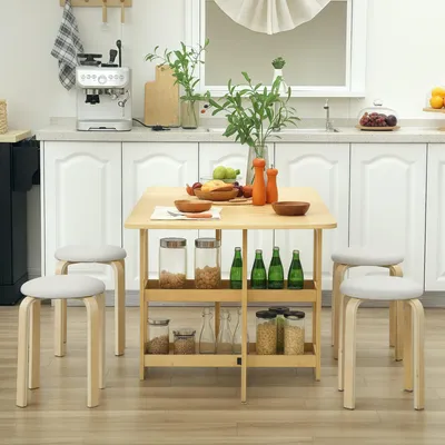 Produktbild von Polsterhocker 4er Set stapelbar, Sitzhocker Küche Leinenoptik Schaumstoff, Cremeweiß | 40 x 40 x 45 cm | bis 120 kg | Birkensperrholz
