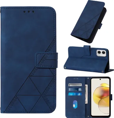Produktbild von Hülle für Motorola Moto G73 Prägung Flip Leder Kartenfächer Schutzhülle mit Ständer Blau