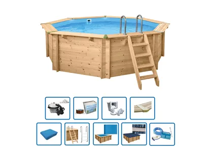 Produktbild von Interline Java Holz Pool rund 4,40 × 1,36 m Premium paket
