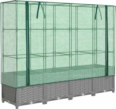 Produktbild von vidaXL Hochbeet mit Gewächshaus-Aufsatz Rattan-Optik 160x40x138 cm