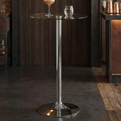 Produktbild von FineBuy Stehtisch 60x60x105 cm Rund Bartisch Sicherheitsglas Bistrotisch Silber Moderner Tisch für Bar Design Partytisch Metall Hochtisch