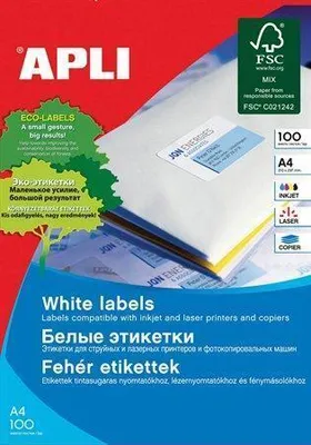 Produktbild von Apli - weiße Etiketten ft 97 x 42,4 mm (B x H), 1.200 Stück, 12 pro Blatt (1288)