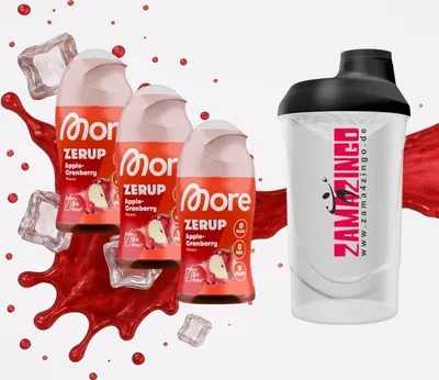 Produktbild von More Zerup Apple Cranberry Zuckerfreier Sirup 65 ml (3er Pack) + Gratis Zama4Zingo Shaker 600ml