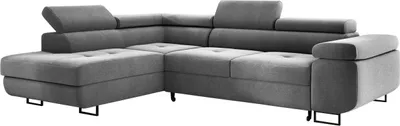 Produktbild von Ecksofa MONTANA 202x277 cm, Wohnlandschaft L-Form, Eckcouch mit Schlaffunktion und Bettkasten, Polsterecke, Samt Sofa, Couch - Links Hellgrau MH84