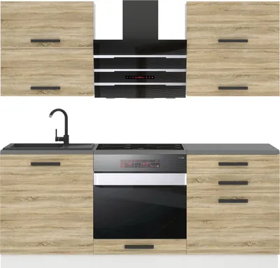 Immagine prodotto di Belini blocco cucina Emily - mobili da cucina 180 cm cucina componibile completamente attrezzata senza elettrodomestici con pensili e basi, senza piani di lavoro, rovere Sonoma