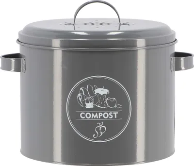 Produktbild von Esschert Design Komposttopf Anthrazit mit Aktivkohlefilter 6 Liter - Kohlenstoffstahl