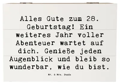 Produktbild von Mr. & Mrs. Panda Box Spruch 28. Geburtstag 22 x 15 cm - Weiß - Geschenk, Geschenkbox, Erinnerung, Alter, Dekoration, Happy Birthday, Kiste mit Deckel, schmuckbox, fotobox