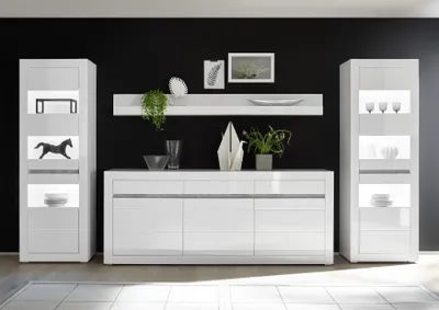 Produktbild von Wohnkombi Carat Wohnwand weiß Hochglanz Beton grau