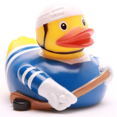 Produktbild von Badeente Eishockey blau-weißes Trikot Vinyl 7,5 cm Quietscheente
