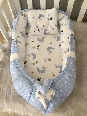 Immagine prodotto di Jaju Baby Nido per neonati con cuscino in Cotonelogico "Luna blu e stelle" 74x40 cm