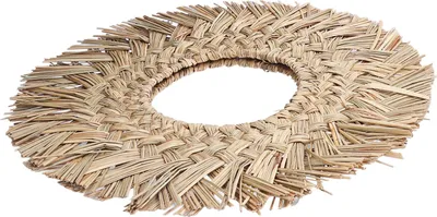 Image de Miroir suspendu en paille tressée Décoration rétro style nordique Miroir d'habillage rond tissé à la mainCouleur naturelle