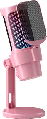 Obrázek produktu pro Herní mikrofon USB, sada počítačových mikrofonů, osvětlení RGB se stojanem, kardioidní polární vzor, nahrávání zvuku, jedno tlačítko pro ztlumení zvuku a ovládání zesílení pro hraní her/setkání/živé vysílání/záznam zvuku/videa, plug & play, kompatibilní s iOS/Android/Windows/MacOS šC růžová