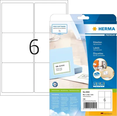Produktbild von Adressetiketten Premium A4 99,1x93,1 mm weiß Papier matt 150 St.